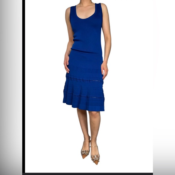 Carven Blue Knit Sleeveless Dress Size M Midi Fit & Flare Carven Blue Knit Sleeveless Dress Size M Midi Fit & Flare